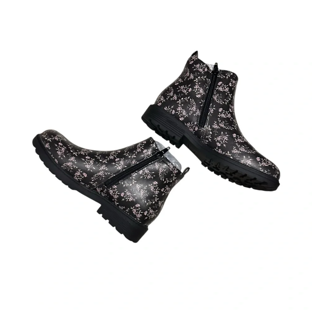 Blowfish Kids Boots with Black and Pink Floral Pattern